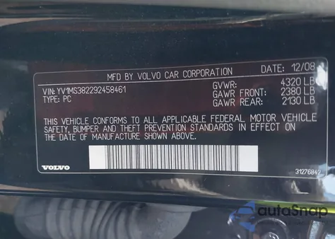 2009 Volvo S40 2.4I из США, поврежденный, VIN YV1MS382292458461